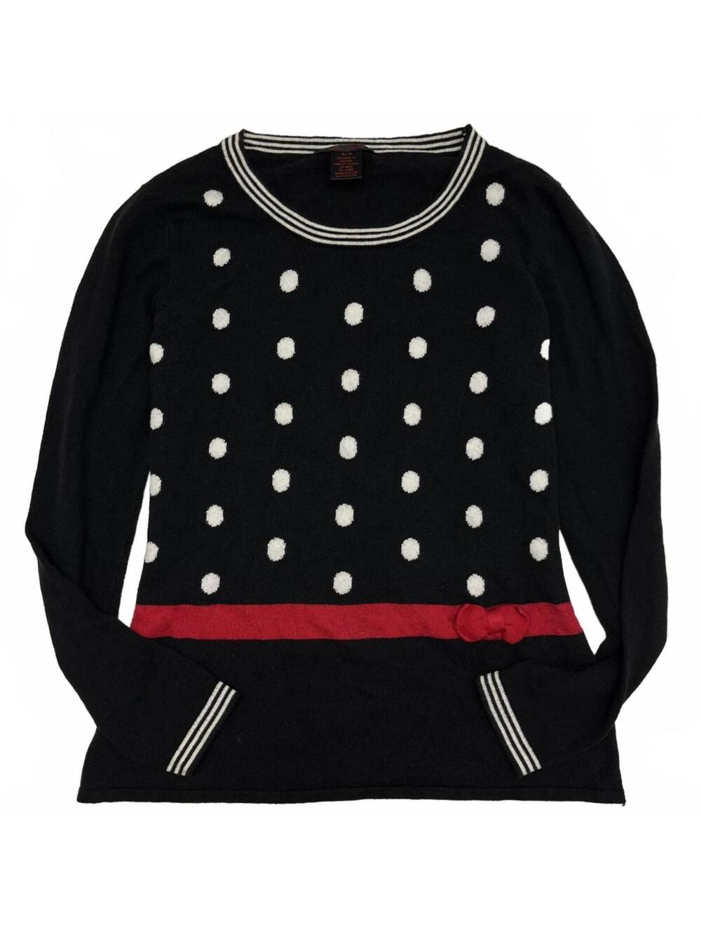 Y2K Alison Sheri Black White Polka Dot Sweater With Red Stripe And Side Bow Sz M
